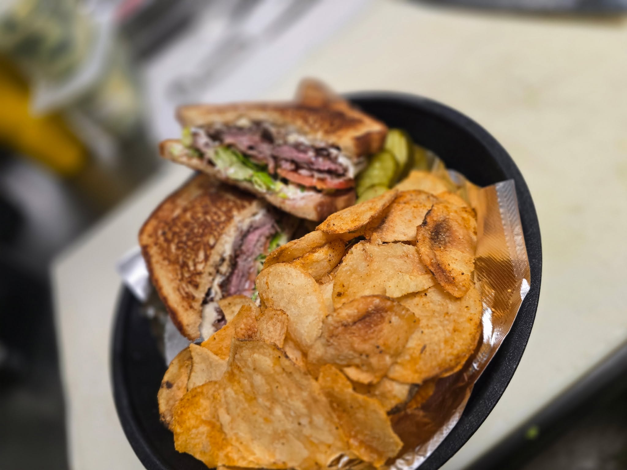 Roast beef sandwich with house chips